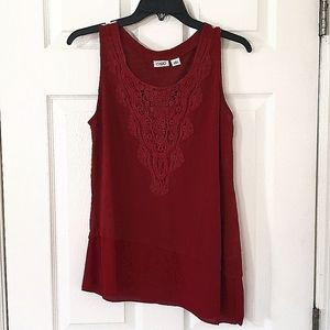 Red bohemian blouse. Size Medium. Brand is CATO. Made is Cambodia.